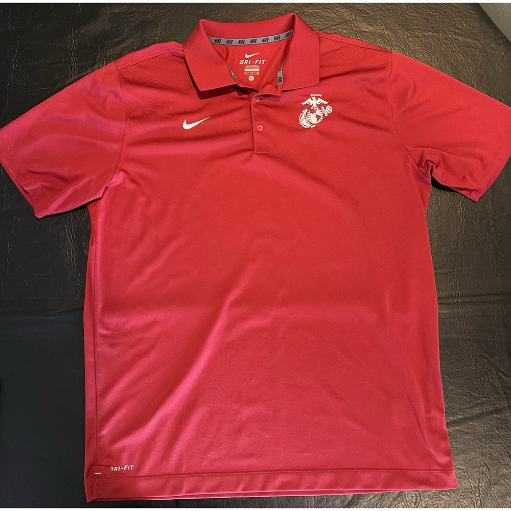 Nike Men's XL Red Dri-Fit USMC Golf Polo Shirt Marines Logo